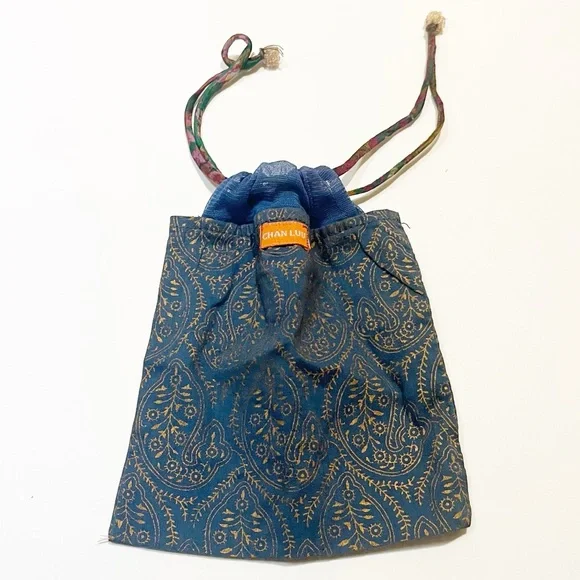 Chan Luu Drawstring Jewelry Travel or Gift Pouch Blue & Gold | 6” x 6” - Picture 2 of 9